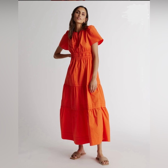 Quince Dresses & Skirts - QUINCE Organic Poplin Tiered Maxi Dress, Orange / Red | Sz LG NWOT